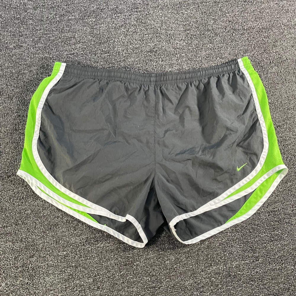 Nike Tempo Running Shorts Womens L Grey Neon Green Good FitDry 211646-063